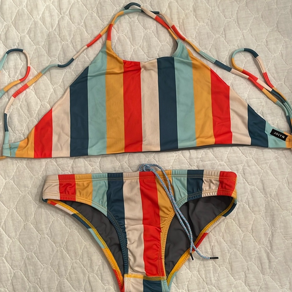 Jolyn bikini multiple colors stripes. Bottom size small, top size large.